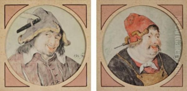 Une Paire De Portraits D'homme - view 1