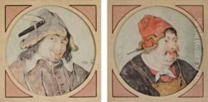 Une Paire De Portraits D'homme by Cornelis Dusart
