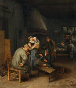 Dorfschanke Mit Familie by Cornelis Dusart