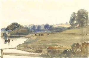 The lake at Burghley House by Peter de Wint