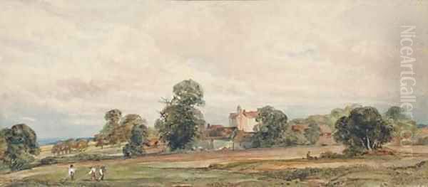 A landscape with harvesters in the foreground - view 1