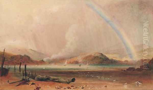 A wooded landscape with a rainbow - view 1