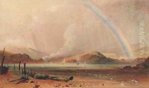 A wooded landscape with a rainbow by Peter de Wint