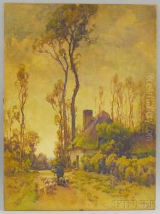 Man With Sheep Walking Down A Country Lane