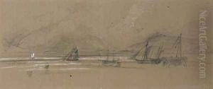 Fishing vessels in a coastal landscape by Peter de Wint