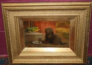 Study Of A Terrier And An Amazon Green Parrot Before A Bone On A Plate by Maud Earl