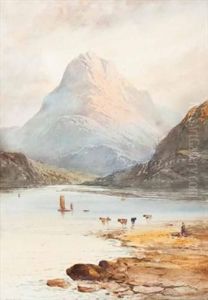 Cattle And Fishermen At A Loch