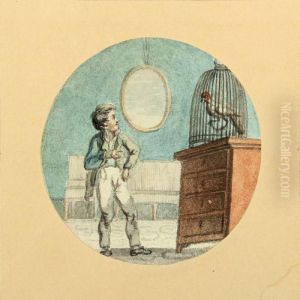 Neoclassical Interior With A Man And A Parrot In A Cage Neoclassical Interior With A Man And A Parrot In A Cage