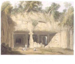 Exterior of the Great Cave Temple of Elephanta, near Bombay, in 1803, from Volume II of Scenery, Costumes and Architecture of India, engraved by S.G. Hughes, pub. by Smith, Elder and Company, 1830 by William Westall