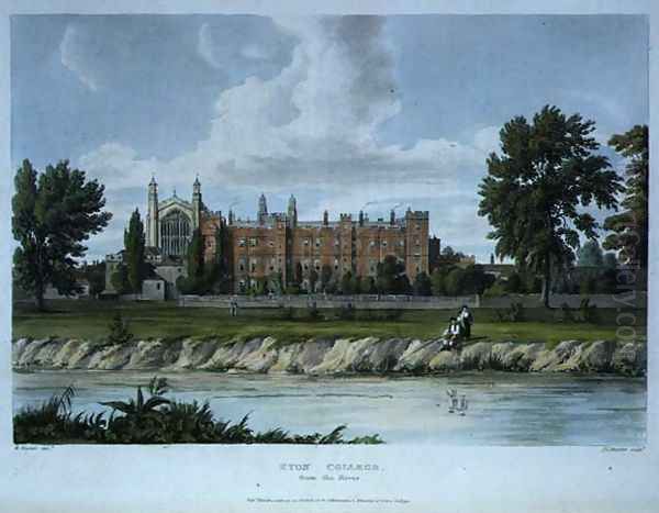 Eton College from the River, from History of Eton College, part of History of the Colleges, engraved by Joseph Constantine Stadler (fl.1780-1812) pub. by R. Ackermann, 1816 - view 1