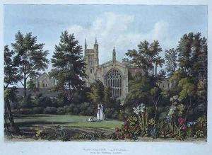 Winchester College from the Wardens Garden, from History of Winchester College, part of History of the Colleges, engraved by Joseph Constantine Stadler (fl.1780-1812) pub. by R. Ackermann, 1816 by William Westall