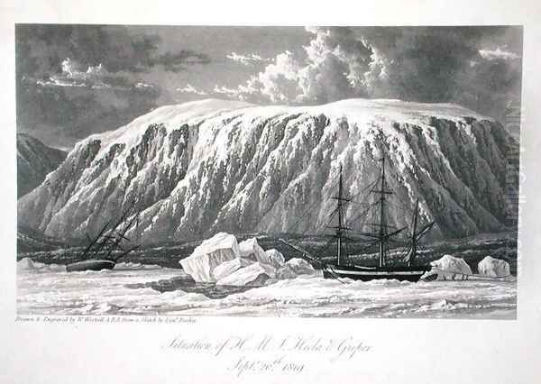 Situation of H.M.S. Hecla & Griper, September 20th 1819, from Journal of a Voyage for the Discovery of a North West Passage from the Atlantic to the Pacific performed in the Years 1819-20, by William Edward Parry, published 1821 - view 1