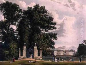 Entrance to the Avenue from Clare Hall Piece (the New Building of Kings), Cambridge, from The History of Cambridge, engraved by Joseph Constantine Stadler (fl.1780-1812), pub. by R. Ackermann, 1815