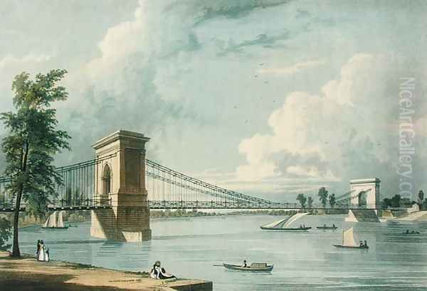 Suspension Bridge, Hammersmith, from Ackermann's Microcosm of London, engraved by J. Baily, 1828 - view 1