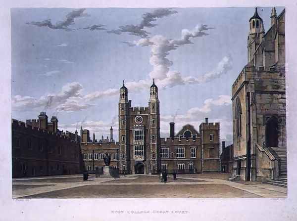 Eton College Great Court, from History of Eton College, part of History of the Colleges, engraved by J. Bluck (fl.1791-1831) pub. by R. Ackermann, 1816 - view 1