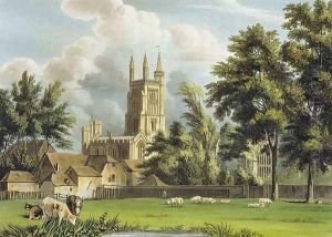 Winchester College from the Meadow, from History of Winchester College, part of History of the Colleges, engraved by Joseph Constantine Stadler (fl.1780-1812) pub, by R. Ackermann, 1816