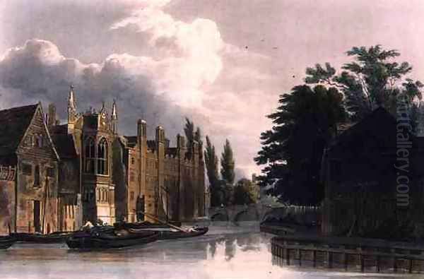 St. Johns College, from Fishers Lane, Cambridge, from The History of Cambridge, engraved by Joseph Constantine Stadler (fl.1780-1812), pub. by R. Ackermann, 1815 - view 1