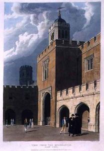View from the Quadrangle, Rugby School, from History of Rugby School, part of History of the Colleges, engraved by Daniel Havell (1785-1826) pub. by R. Ackermann, 1816 View from the Quadrangle, Rugby School, from History of Rugby School, part of History of the Colleges, engraved by Daniel Havell (1785-1826) pub. by R. Ackermann, 1816