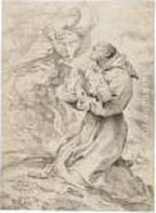 San Francesco Tiene In Braccio Gesu Bambino Al Cospetto Della Madonna San Francesco Tiene In Braccio Gesu Bambino Al Cospetto Della Madonna