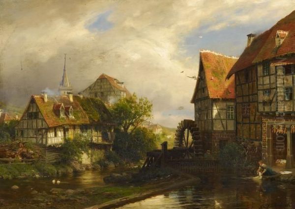 View Of A Town With A Watermill - view 1