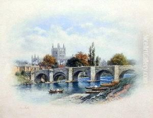 View Of A Bridge With A Cathedral In The Distance View Of A Bridge With A Cathedral In The Distance