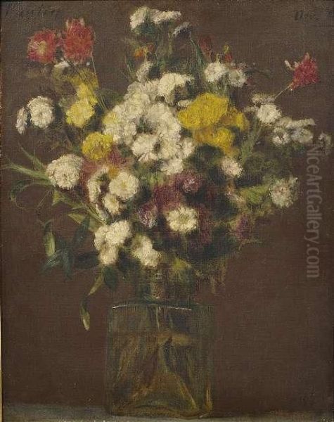 Stilleben Mit Bunten Sommerblumen In Einer Glasvase Vor Dunklem Hintergrund - view 1