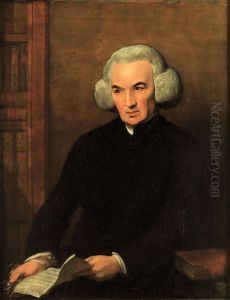 Portrait of Dr. Richard Price, half-length, holding a letter from Benjamin Franklin, with a bookshelf to his right by Benjamin West