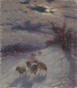 Sheep In The Snow - A Moonlit Sketch by Joseph Farquharson