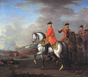 King George II (1683-1760) at the Battle of Dettingen, with the Duke of Cumberland and Robert, 4th Earl of Holderness, 27th June 1743, c.1743