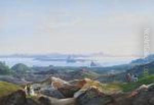 The Bay Of Naples With A View Of The Fuming Mount Vesuvius by Salvatore Fergola
