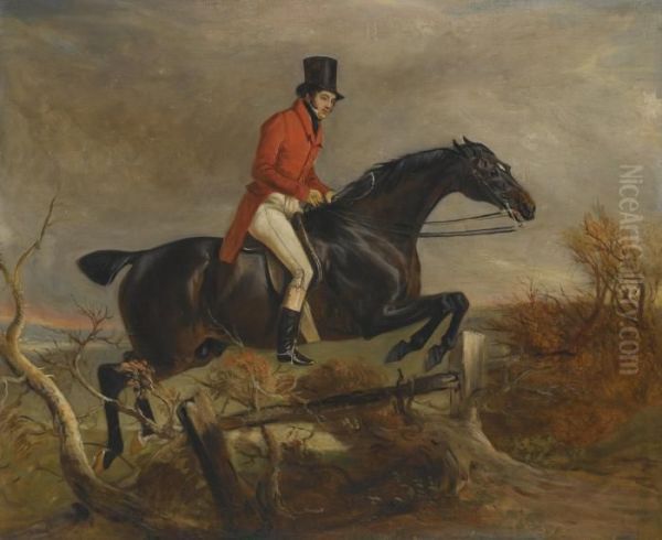 Portrait Of Sir Henry Goodricke, 7th Baronet, Clearing A Fence On His Grey Hunter - view 1