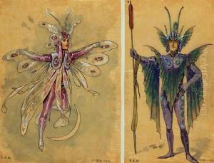Two costume designs for fairies from 'A Midsummer Night's Dream', produced by R. Courtneidge at the Princes Theatre, Manchester by C. Wilhelm