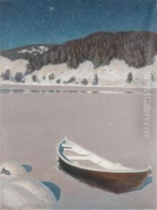Winter's Night Over Frozen Lake by Gustaf Fjaestad