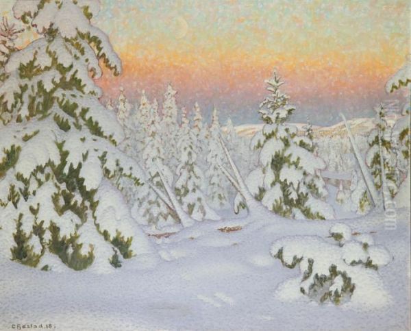 Vinterlandskap I Skymning - view 1