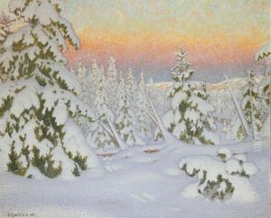 Vinterlandskap I Skymning by Gustaf Fjaestad