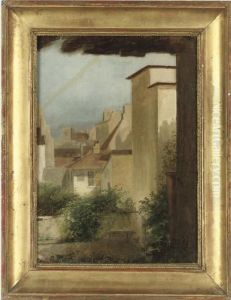 Study Of A Courtyard Garden With Rooftops Beyond Study Of A Courtyard Garden With Rooftops Beyond
