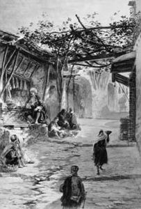 Une Rue Animee Dans Un Village Arabe.