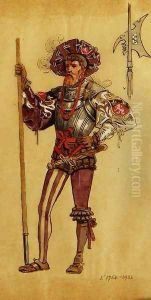 An Armoured Courtier, costume design for As You Like It, produced by R.Courtneidge at the Princes Theatre, Manchester by C. Wilhelm