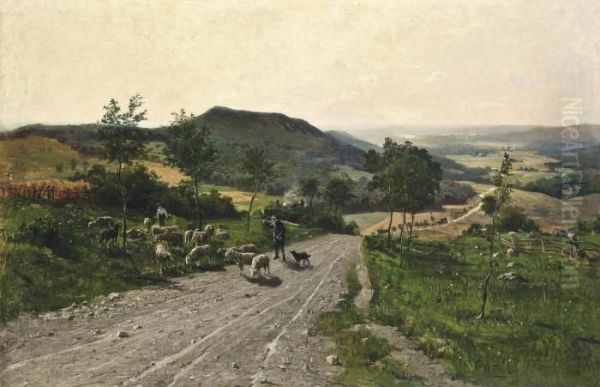 Shepherds Making Way On A Country Track - view 1