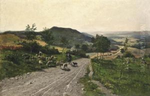 Shepherds Making Way On A Country Track by Paul Franz Flickel