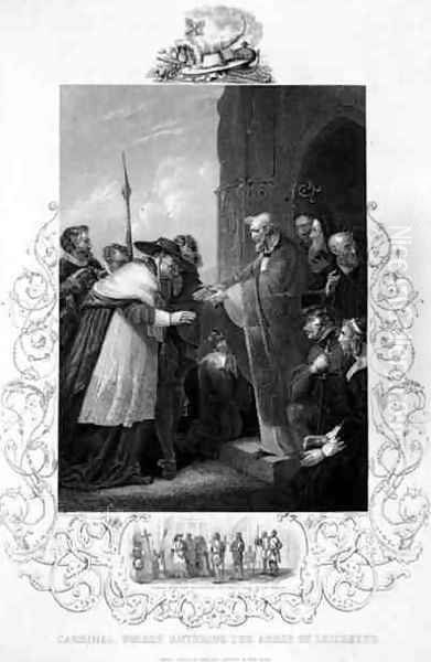 Cardinal Wolsey Entering the Abbey of Leicester, in Henry VIII by William Shakespeare (1564-1616) engraved by A.H. Payne - view 1