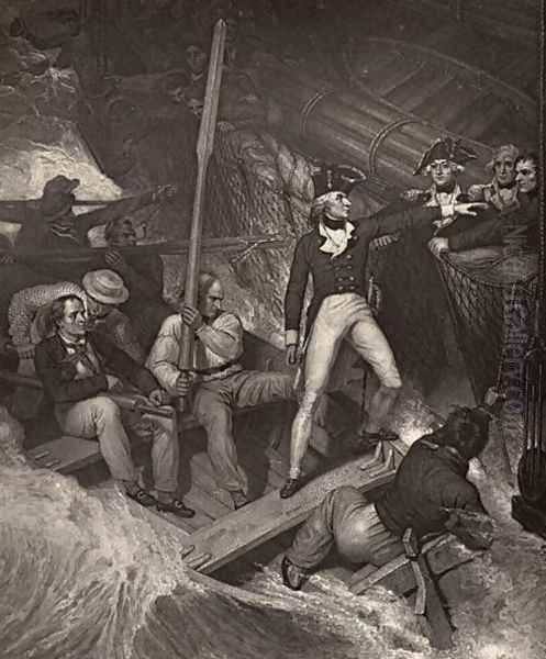 Lieutenant Nelson volunteering to board a prize in violent gale, illustration from The Life of Nelson by Robert Southey (1774-1843) first published 1813 - view 1