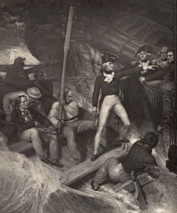 Lieutenant Nelson volunteering to board a prize in violent gale, illustration from The Life of Nelson by Robert Southey (1774-1843) first published 1813 by Richard Westall