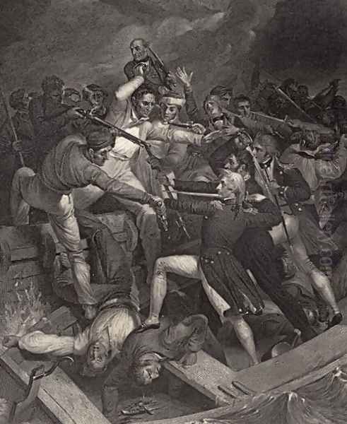 Nelsons conflict with a Spanish launch, illustration from The Life of Nelson by Robert Southey (1774-1843) first published 1813 - view 1
