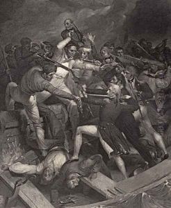Nelsons conflict with a Spanish launch, illustration from The Life of Nelson by Robert Southey (1774-1843) first published 1813 by Richard Westall
