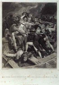 Rear Admiral Nelsons conflict in his barge with a Spanish launch, night of 3rd July 1797, engraved by A. Smith, published by Cadell & Davies, May 1809 by Richard Westall