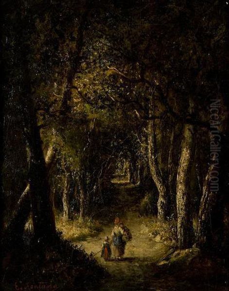 Sentiero Nel Bosco Con Contadina E Bambini - view 1