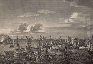 The Battle of Trafalgar in 1805, illustration from The Life of Nelson by Robert Southey (1774-1843) first published 1813 by Richard Westall