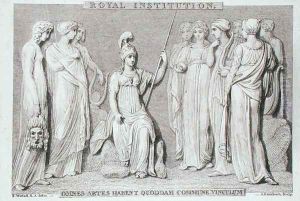 The Royal Institution card, engraved by A. Rannbach, from Michael Faradays scrapbook The Royal Institution card, engraved by A. Rannbach, from Michael Faradays scrapbook