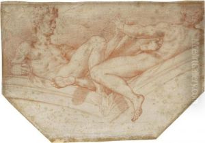 Design For A Spandrel With Two Male Nudes by Prospero Fontana